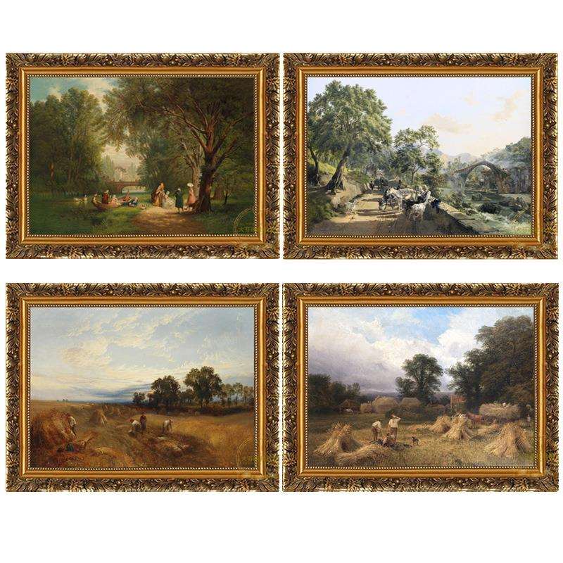 欧式山水风景油画喷绘装饰画客厅餐厅玄关挂画美式走廊过道有框画