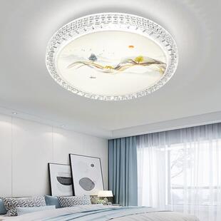 圆形吸顶灯LED卧室灯水晶客厅灯书房灯阳台灯5D山水画灯饰厂货源