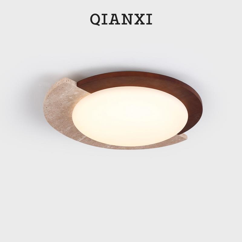 QIANXI卧室吸顶灯中式复古房间诧寂风黄洞石全光谱护眼LED书房灯