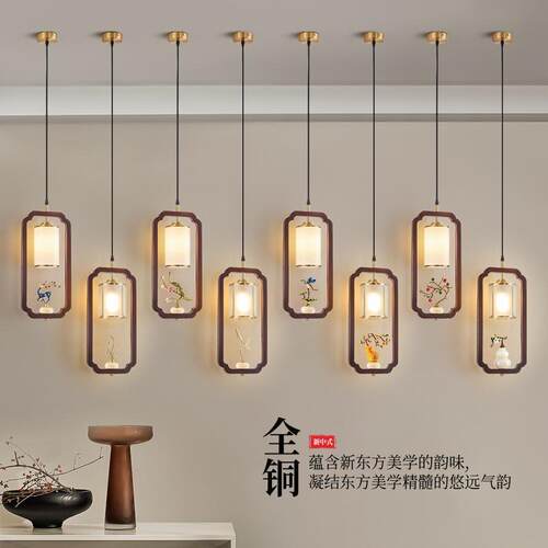 新中式卧室床头实木小吊灯中国风玄关走廊吧台过道线吊灯中山灯具