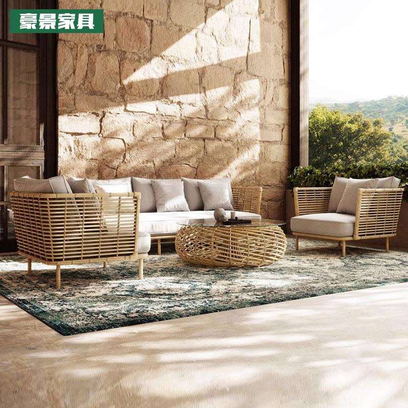 户外藤编沙发民宿小茶几家具阳台酒店防雨防晒庭院藤椅三件套组合