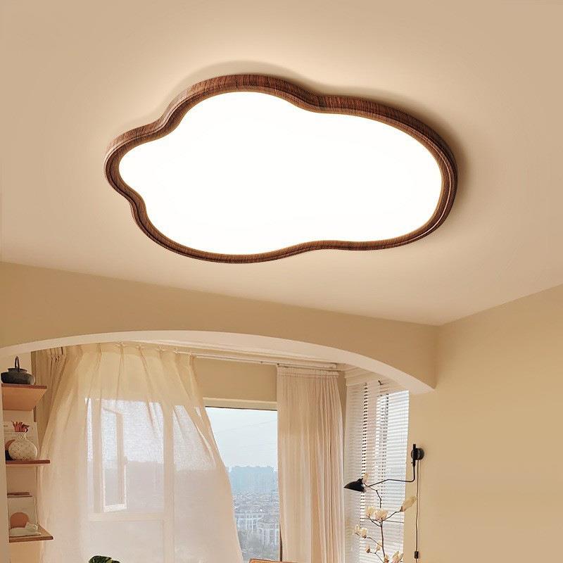 云朵中古风卧室灯2025新款胡桃木纹色护眼灯全光谱儿童房间吸顶灯