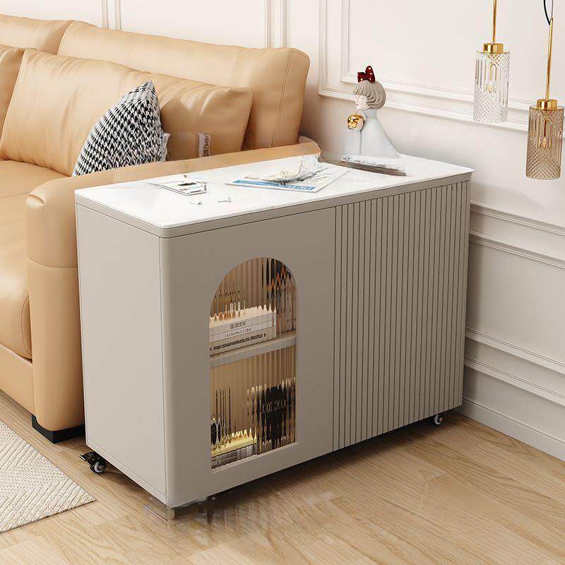 Fls奶油风岩板沙发边柜侧边柜客厅家用边几可移动多功能餐边柜茶
