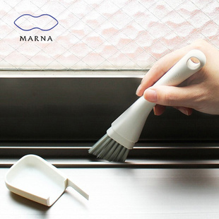 日本MARNA窗扇窗户轨道缝隙刷凹槽刷清洁干净迷你扫帚带簸箕 组合