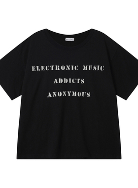 HAZAMA 电子音乐上瘾者互助会短袖男女同款水洗印花New vintage黑