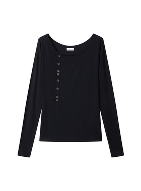 HAZAMA 侧边多纽扣长袖T恤大领口蝙蝠袖视觉暗黑百搭亲肤男女同款