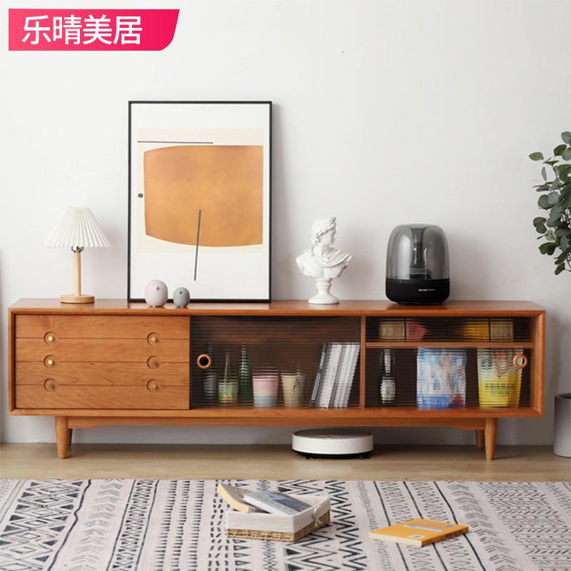 电视柜北欧日式樱桃木现代简约客厅实木小户型储物柜多功能原木