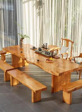 新中式实木茶桌茶馆办公室接待整板自然边茶桌椅大板泡茶桌子
