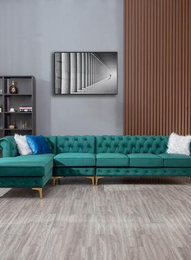 美式轻奢丝绒布艺转角贵妃沙发小户型现代简约客厅L型北欧组合