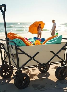 露营手推车可折叠户外金属野餐摆摊小推车营地拖车桌板野营车