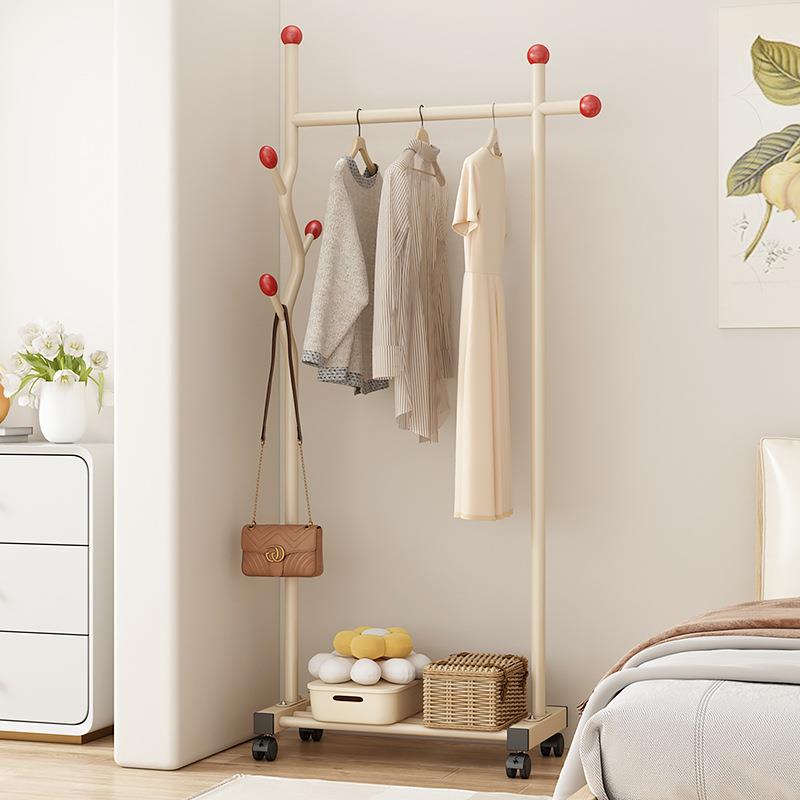 奶油衣帽架落地卧室家用室内挂衣架阳台凉晒挂衣杆宿舍移动晾衣架
