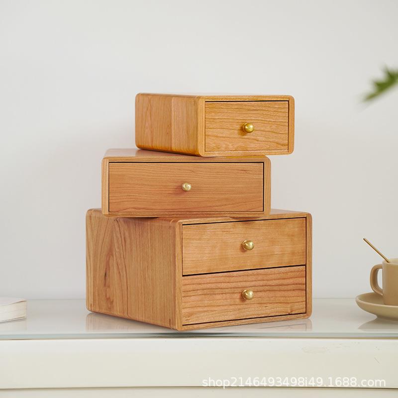 樱桃木实木桌面收纳盒抽屉式床头柜玄关收纳整理首饰杂物储物柜