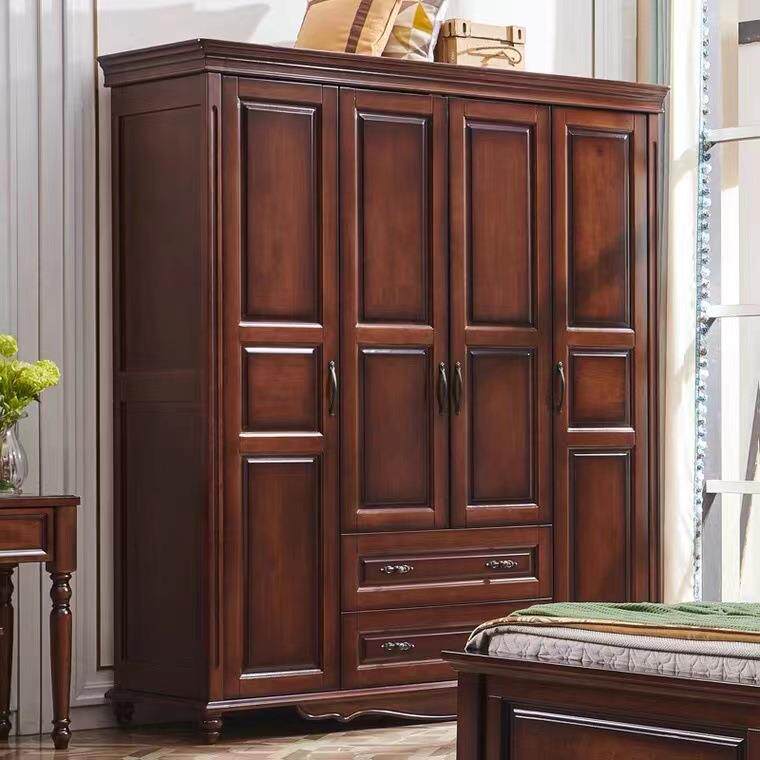 美式全实木大衣柜家用卧室乡村简约复古原木三门四门五门橡木柜子