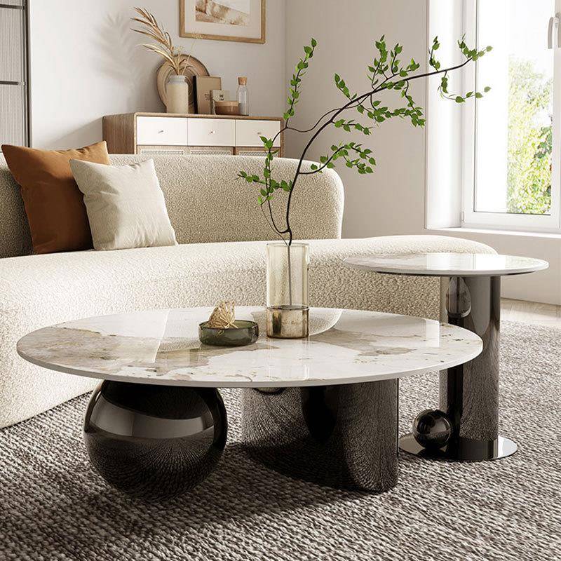 岩板茶几高矮组合客厅家用大小茶桌边几不锈钢异形桌腿创意茶几