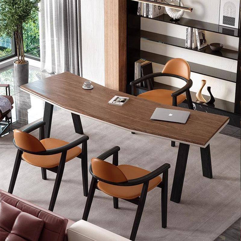 意式极简书桌实木胡桃色办公桌设计师医美咨询桌子现代简约写字桌