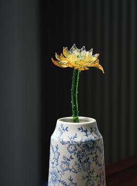 淄博琉璃仿真金色荷花中式装饰摆件禅意莲花治愈书房茶台插花摆设