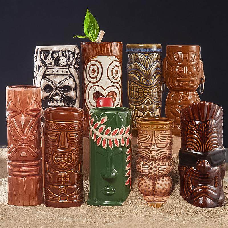酒吧灵魂调酒师夏威夷风直身迈凯神像提基陶瓷tiki杯个性鸡尾酒杯
