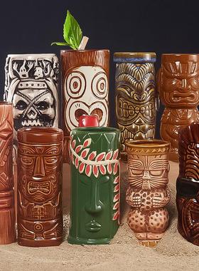 酒吧灵魂调酒师夏威夷风直身迈凯神像提基陶瓷tiki杯个性鸡尾酒杯