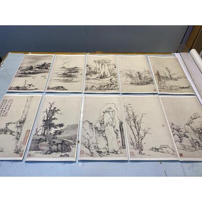 清四僧 弘仁渐江山水画 画册10开  写意水墨画 画真迹微喷覆制临