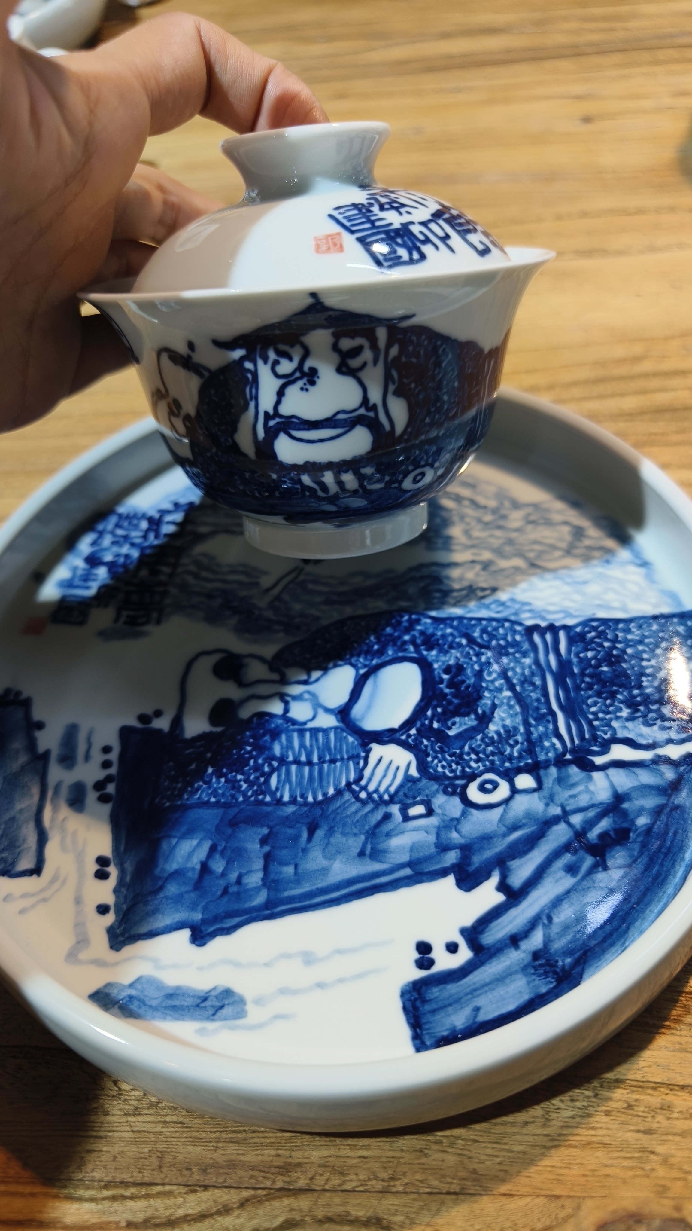 郭建国老师原创青花陶瓷茶器作品手工手绘茶具超大盖碗景德镇手绘