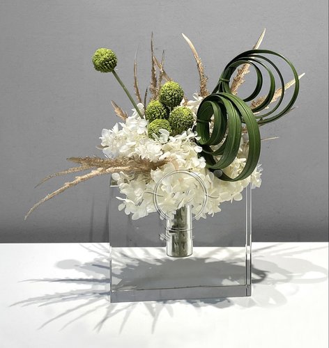 About flowers 现代轻奢方形水晶花艺样板间酒店仿真桌花干花造型