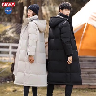 NASA冬季加厚反季清仓羽绒服男中长款过膝大衣女校服披风情侣外套