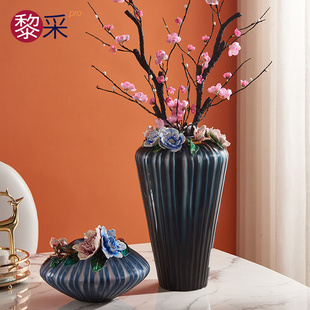 工艺礼品 花瓶玄关新中式 欧式 珐琅彩琉璃花瓶摆件客厅干花插花美式