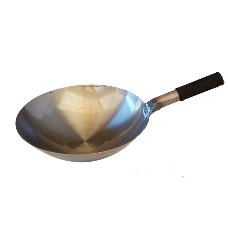 0J0厨师饭店商用炒菜锅炒粉炒面轻便木把熟铁锅圆底炒饭无涂层铁
