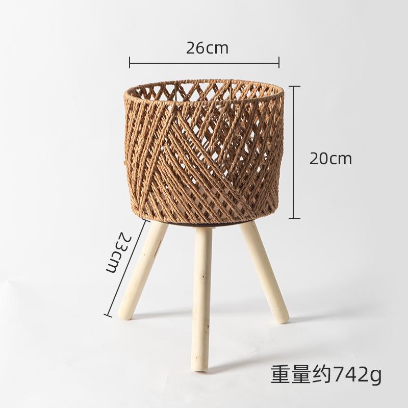 北欧藤编架置物阳台落地式架花盆沙发几绿实木竹编萝花架客厅边