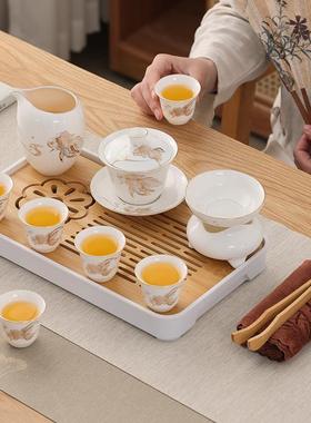 羊脂玉瓷便携式旅行户外出行茶具套装功夫茶具盖碗茶杯茶盘收纳型