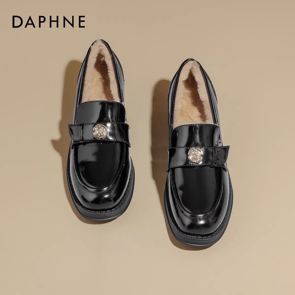 达芙妮加绒乐福鞋女2025新款冬季女鞋毛毛鞋小皮鞋单鞋棉鞋子,女鞋,乐福鞋（豆豆鞋）,淘宝优惠券,粉丝福利购,淘宝优惠卷