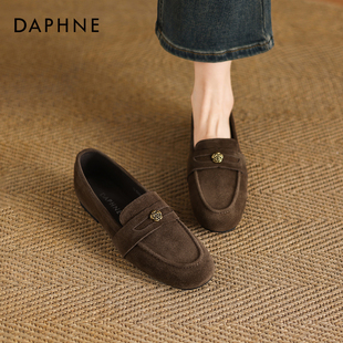 达芙妮复古绒里乐福鞋女2026新款春季棕色通勤单鞋平底不累脚女鞋