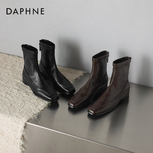 达芙妮加绒短靴女2025新款秋冬英伦风马丁靴平底切尔西靴瘦瘦靴子