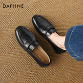 女鞋 达芙妮平底乐福鞋 黑色小皮鞋 一脚蹬软底豆豆鞋 女2025新款 秋季