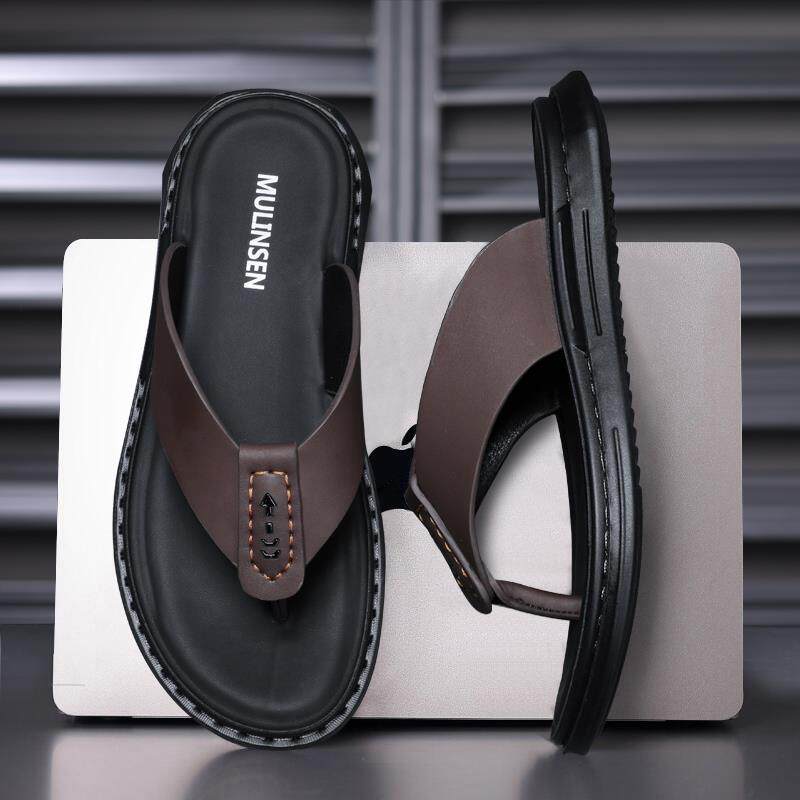 潮牌人字拖男2025新款夏季外穿真皮凉鞋男士夹脚沙滩防滑防臭拖鞋