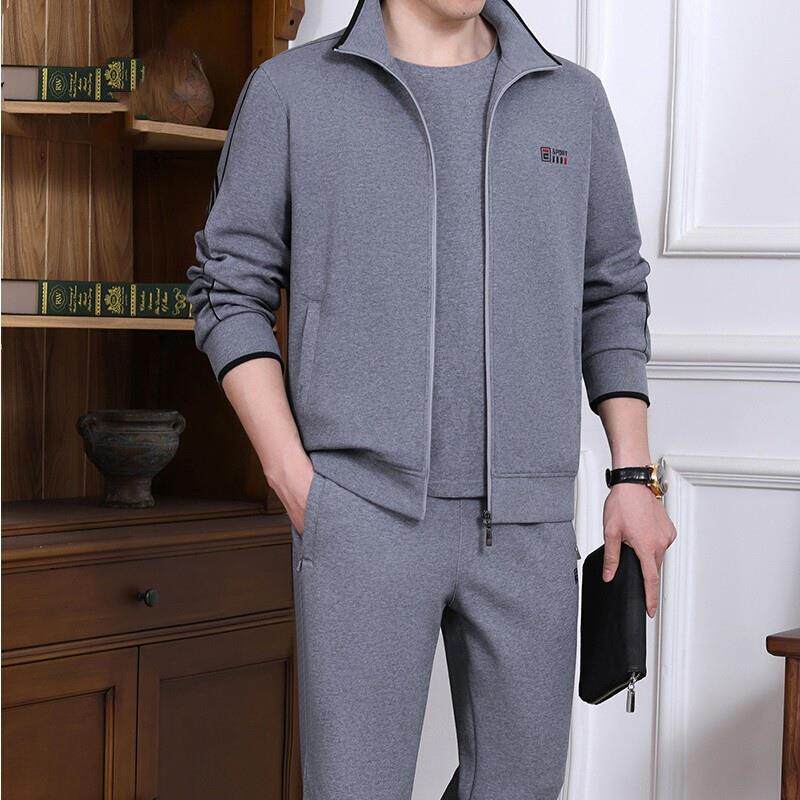 高端运动服套装男士2024春夏季薄款潮休闲大码外套中年爸爸三件套