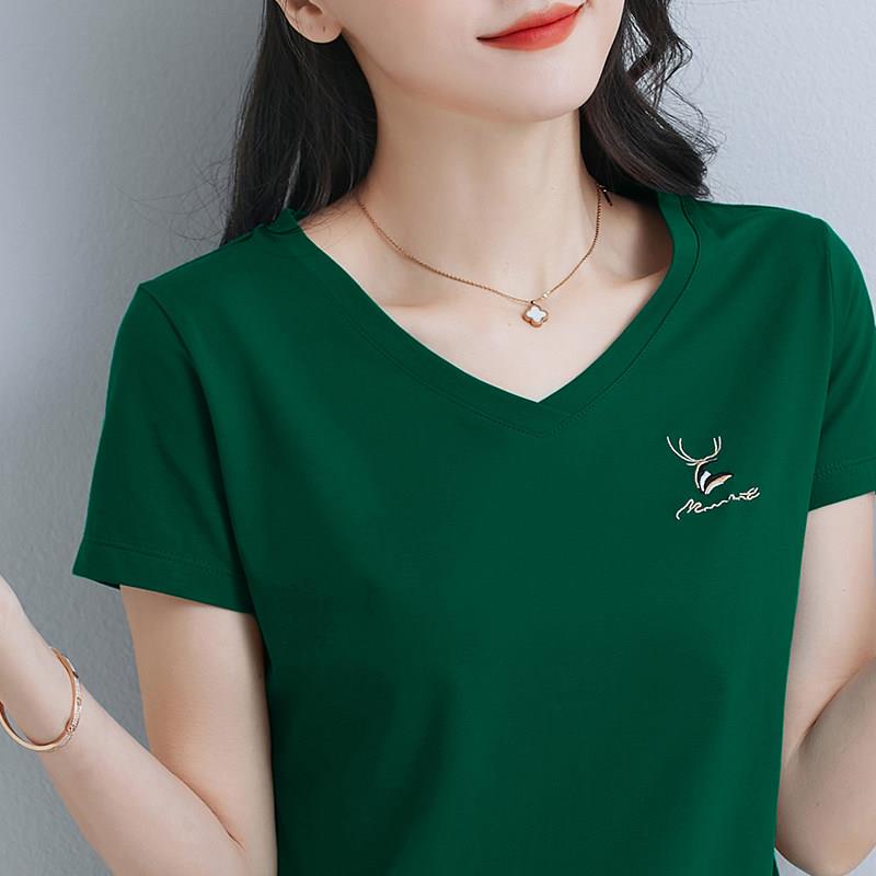 韩国V领短袖T恤女2026年新款夏季女装修身上衣洋派纯棉半袖T恤衫