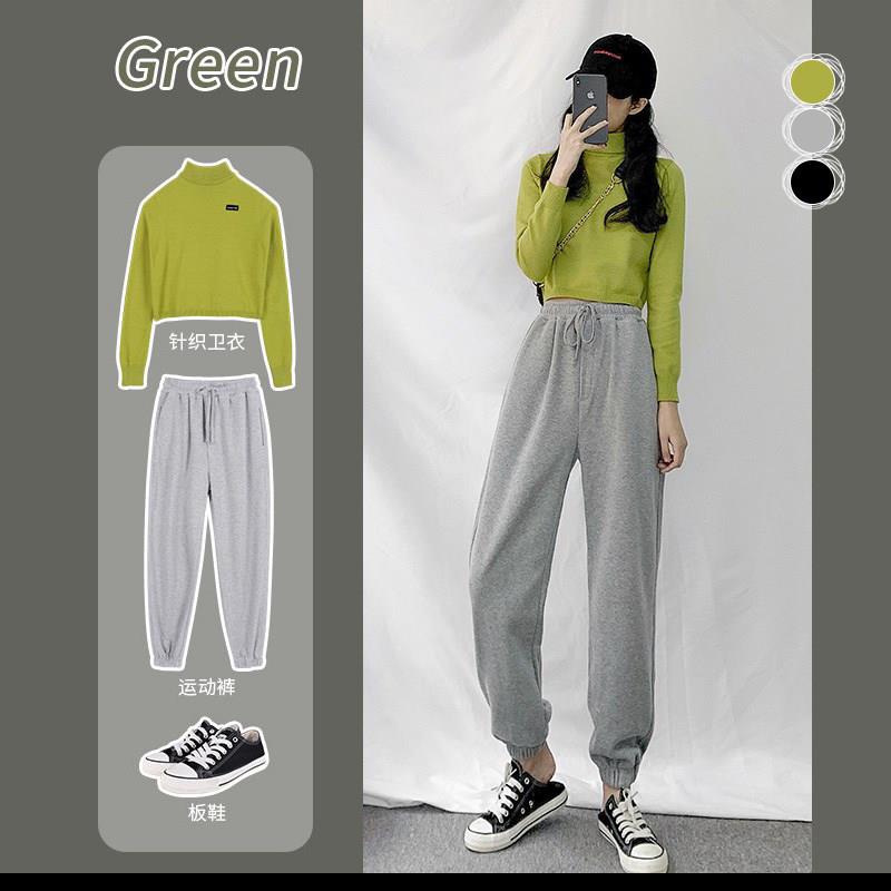 灰色运动裤子女秋冬2026新款春秋宽松束脚休闲高腰哈伦裤卫裤显瘦