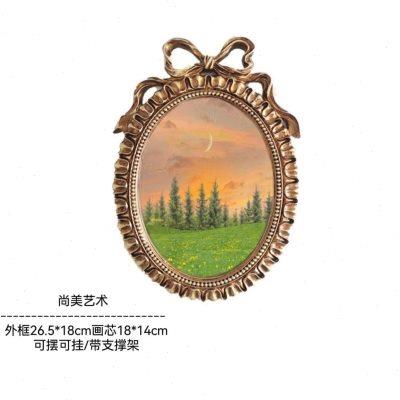 法式餐厅客厅卧室复古相框摆件轻奢雕花蝴蝶结橢圆形挂墙装饰画框图片