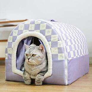 猫窝冬季 猫咪床屋可拆洗冬天狗窝宠物保暖用品 保暖四季 通用封闭式