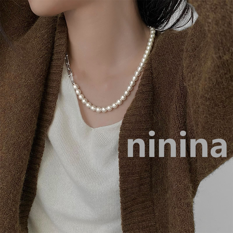 ninina高级马蹄扣珍珠锁骨链搭配毛衣卫衣风格多变男女均可戴项链
