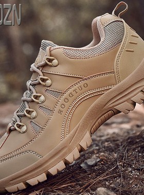 秋季49黑色鞋男大码户外登山鞋男防水防滑耐磨休闲运W动皮面徒步