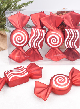 耶诞装饰用品22CmM红白彩绘糖果挂饰儿童拍摄道具橱窗装扮挂件吊