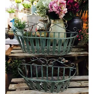 欧式做旧壁挂花篮 阳台台沿边花架 F悬挂式铁艺窗台壁挂垂吊植物