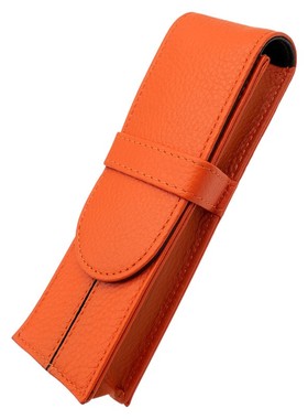一航 2支装 头层牛皮笔套中隔开笔帘钢笔收纳笔套双色黑色橙色便