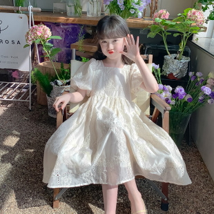 女童白色连衣裙2024r新款洋气夏装长裙儿童夏天公主裙女孩夏季裙