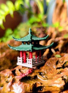 微盆景小缸中式摆件造景鱼缸古建筑水陆景观凉亭假山庭院模型书房