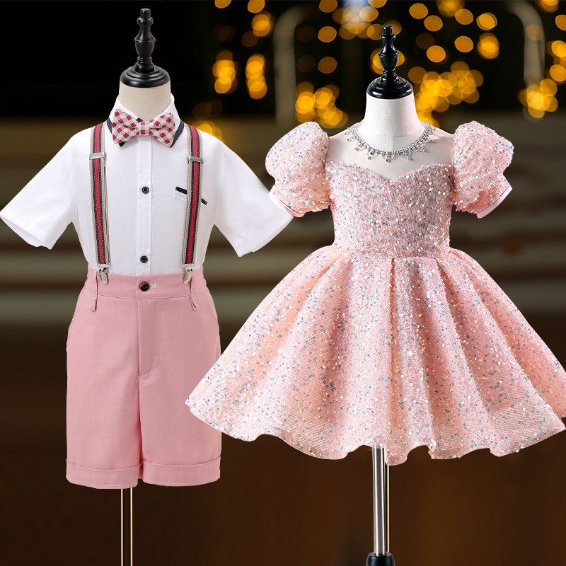 儿童演出服小学生大合唱表演服装女童主持人开学礼服幼儿园蓬蓬裙