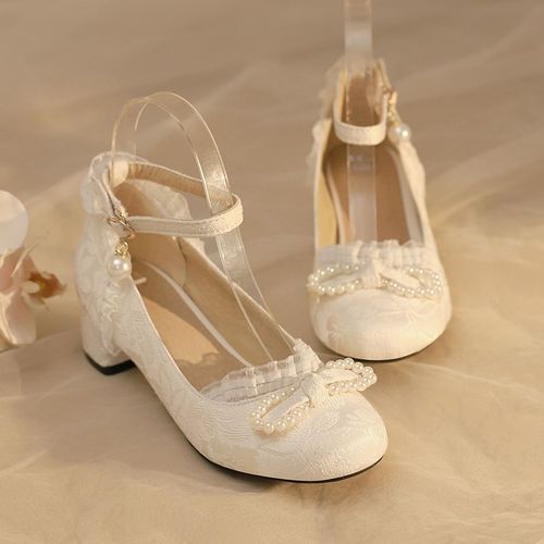 新中式国风女童汉服鞋古装儿童高跟鞋公主走秀女孩配旗袍鞋子白色