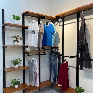 服装店展示架开放式家用衣柜金属立柱正侧挂组合黑色白色上墙衣架